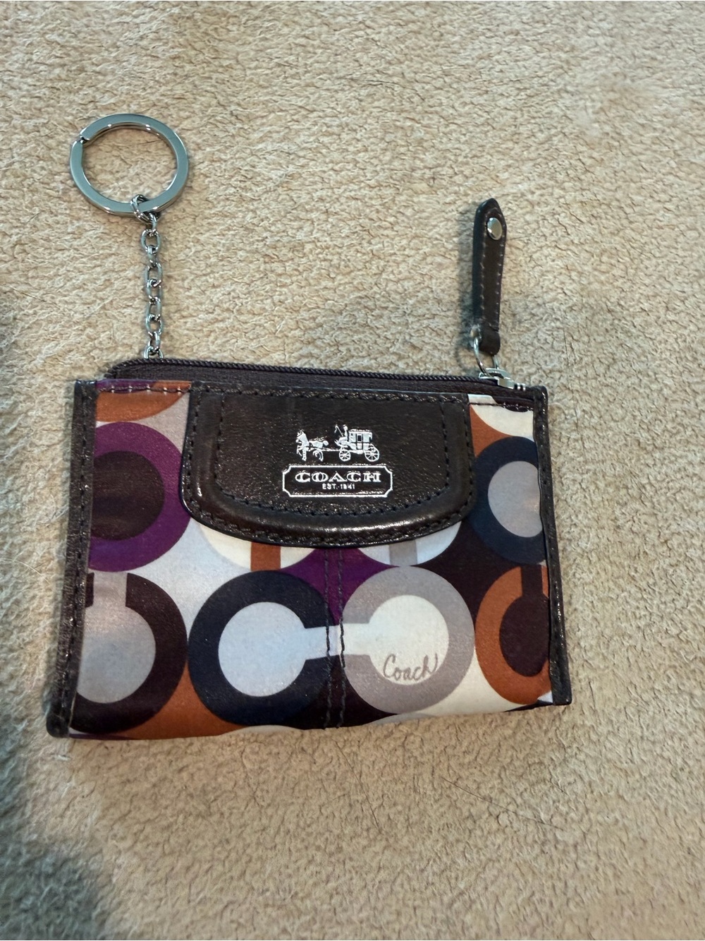 Coach Multicolor Circle Print Card Pouch Keyring